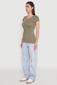 Womens Short Sleeve Scoop Neck Tee, Green, Size M