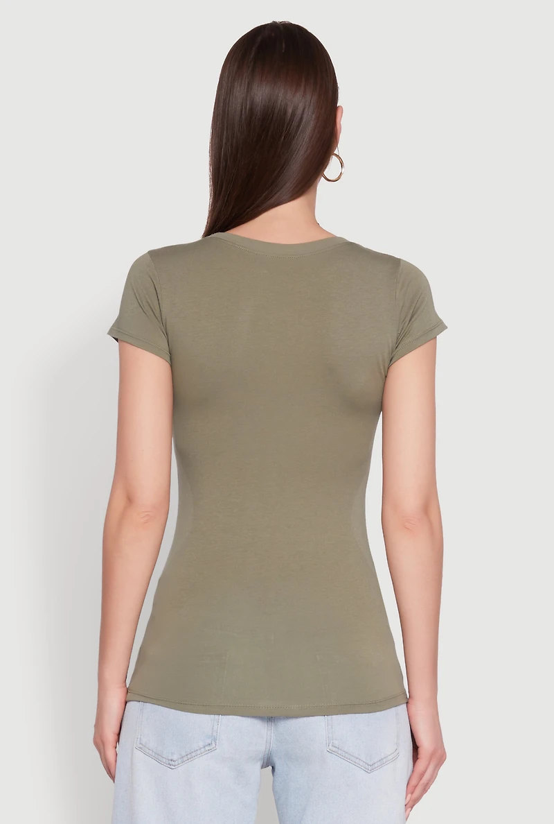 Womens Short Sleeve Scoop Neck Tee, Green, Size M