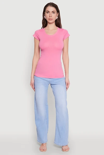 Womens Short Sleeve Scoop Neck Tee, Pink, Size M