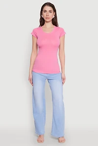 Womens Short Sleeve Scoop Neck Tee, Pink, Size M