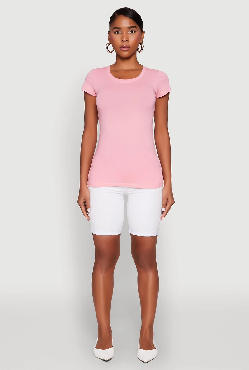 Womens Short Sleeve Scoop Neck Tee, Pink, Size M