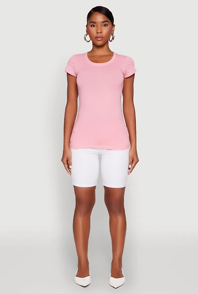Womens Short Sleeve Scoop Neck Tee, Pink, Size M
