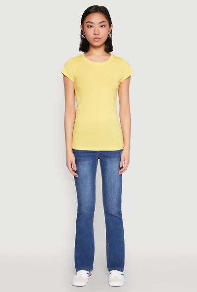 Womens Short Sleeve Scoop Neck Tee, Yellow, Size M