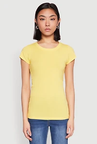 Womens Short Sleeve Scoop Neck Tee, Yellow, Size M
