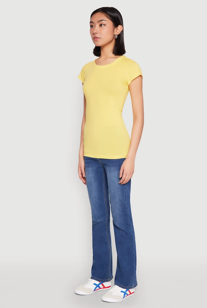 Womens Short Sleeve Scoop Neck Tee, Yellow, Size M