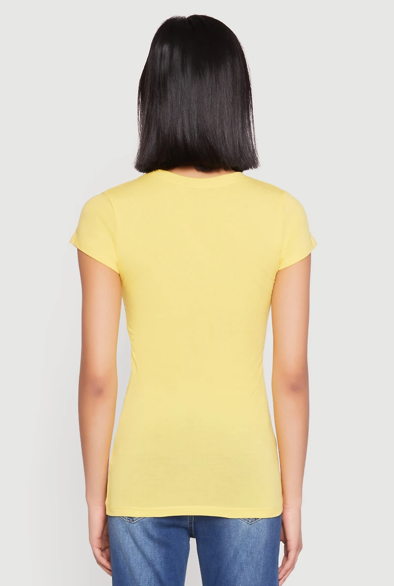 Womens Short Sleeve Scoop Neck Tee, Yellow, Size M