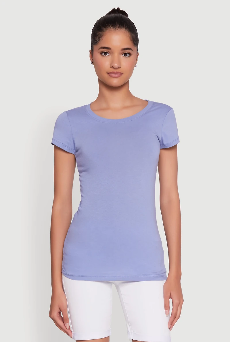 Womens Short Sleeve Scoop Neck Tee, Blue, Size S