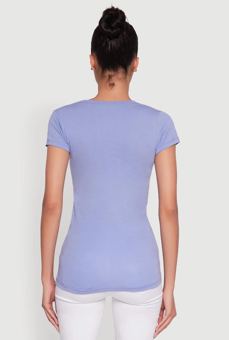 Womens Short Sleeve Scoop Neck Tee, Blue, Size S