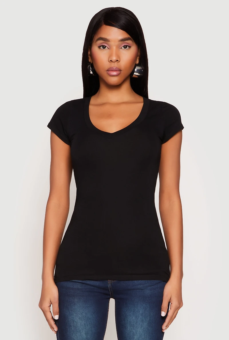 V Neck Basic Short Sleeve Tee