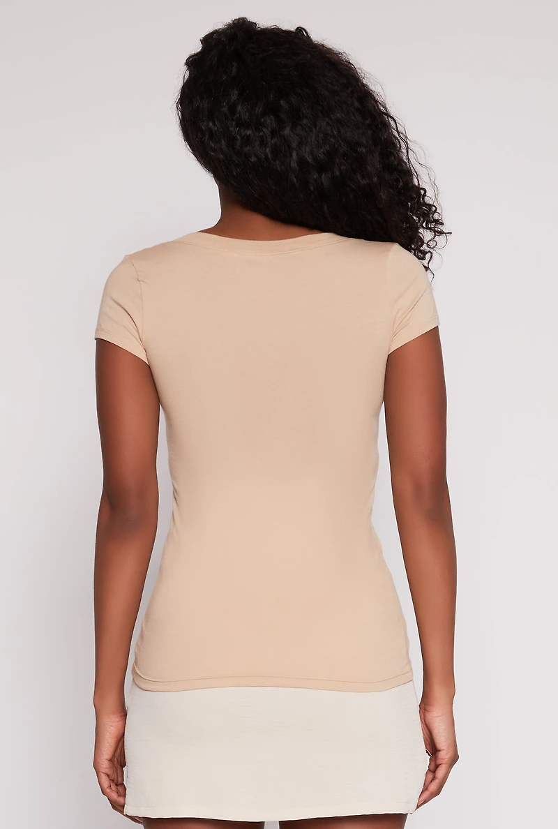 Womens V Neck Basic Short Sleeve Tee, M