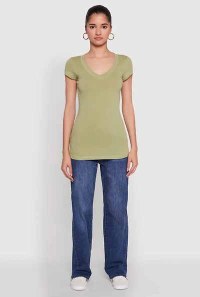 Womens V Neck Basic Short Sleeve Tee,