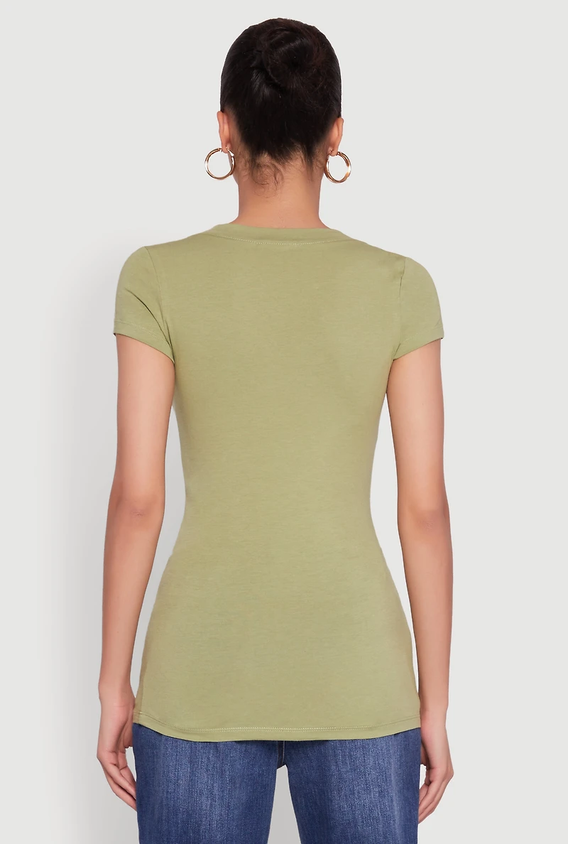 Womens V Neck Basic Short Sleeve Tee, Green,