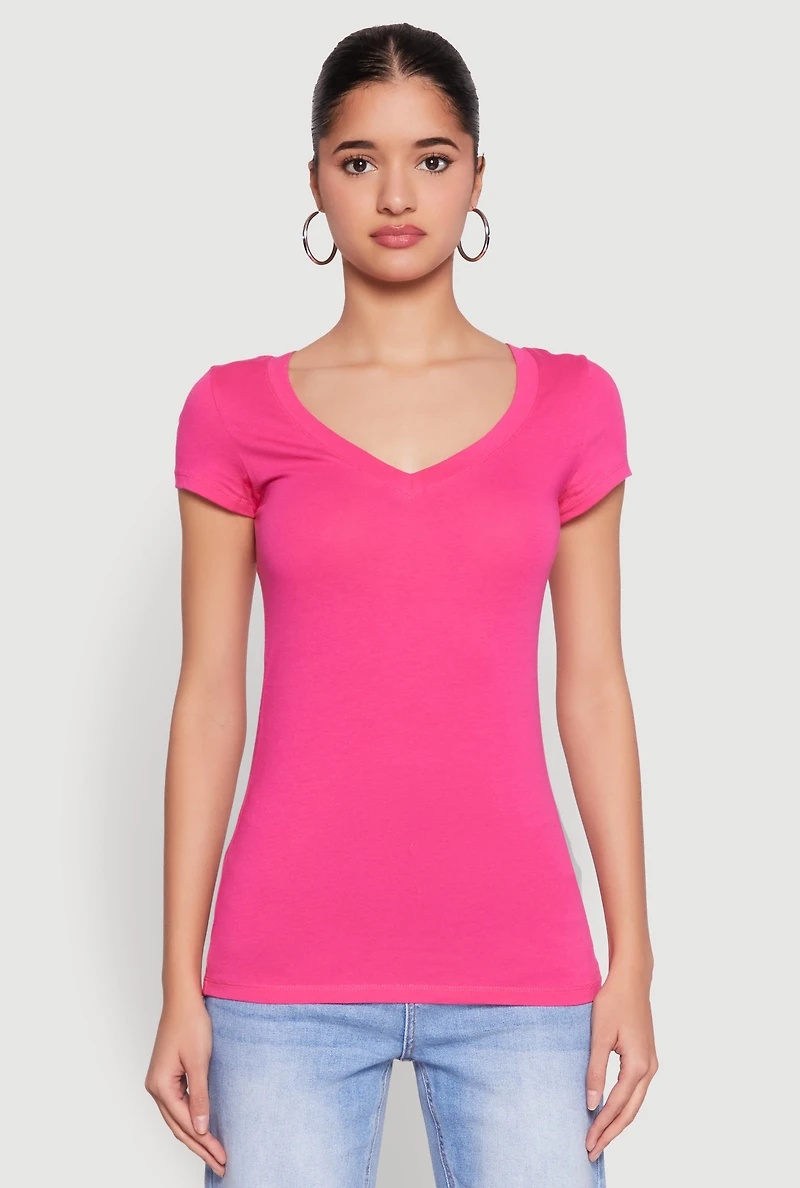 V Neck Basic Short Sleeve Tee