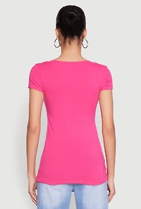 Womens V Neck Basic Short Sleeve Tee, Pink, Size S