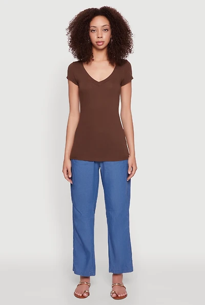 Womens V Neck Basic Short Sleeve Tee,