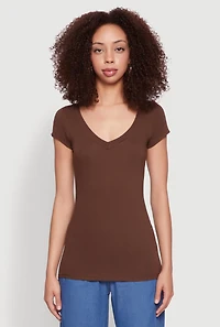 Womens V Neck Basic Short Sleeve Tee,