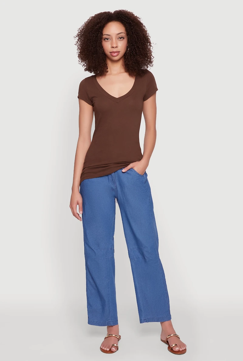Womens V Neck Basic Short Sleeve Tee,