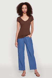 Womens V Neck Basic Short Sleeve Tee,