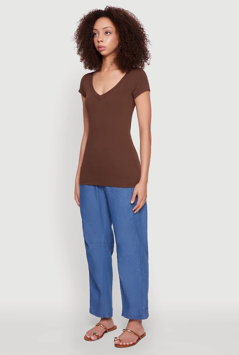 Womens V Neck Basic Short Sleeve Tee,