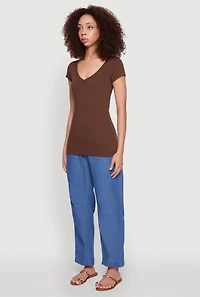 Womens V Neck Basic Short Sleeve Tee,