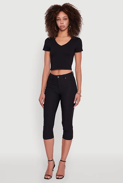 Womens Short Sleeve V Neck Crop Top,