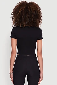 Womens Short Sleeve V Neck Crop Top, Black, Size M
