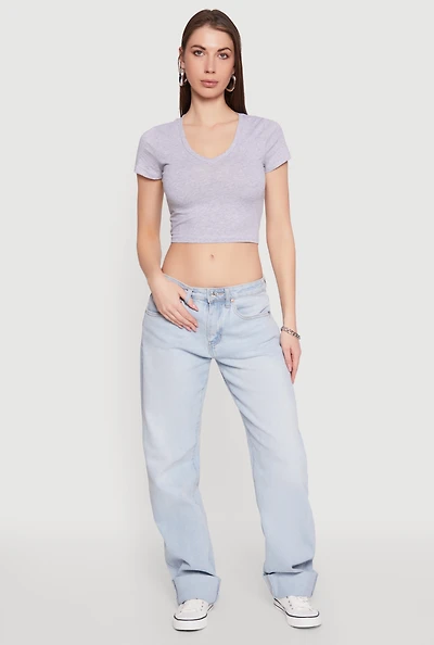 Womens Short Sleeve V Neck Crop Top,