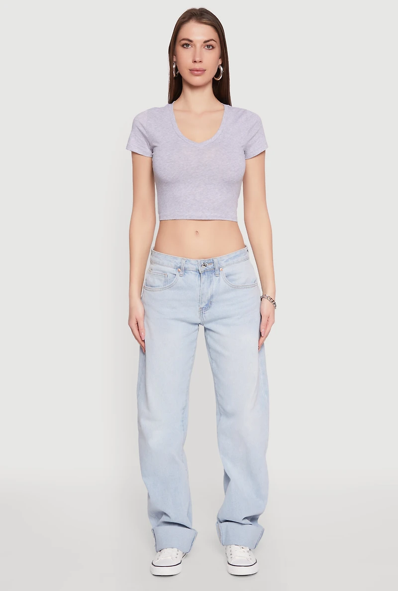 Short Sleeve V Neck Crop Top