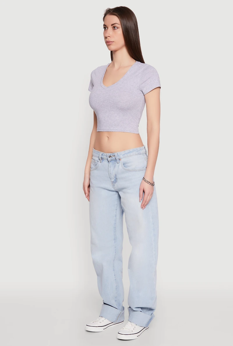 Short Sleeve V Neck Crop Top