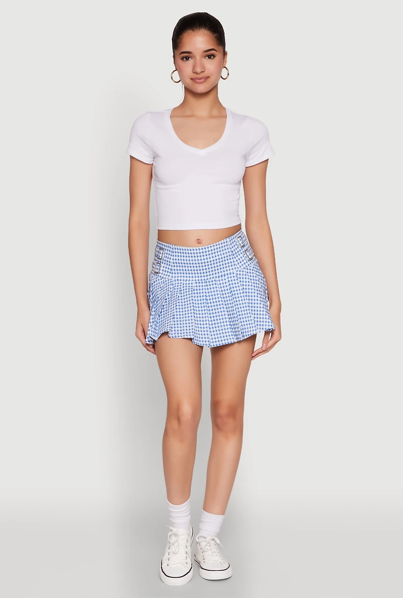 Womens Short Sleeve V Neck Crop Top, White, Size M