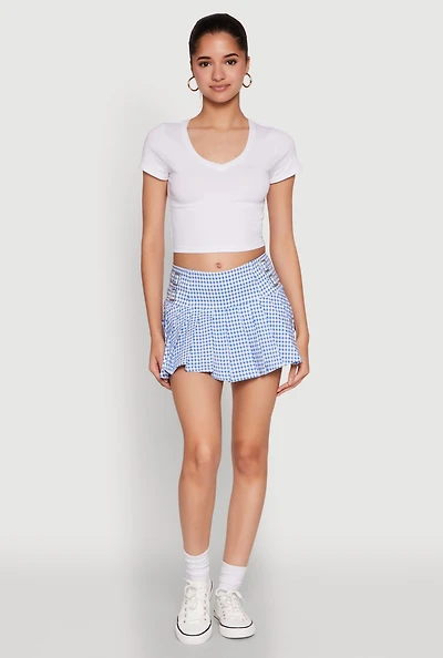 Womens Short Sleeve V Neck Crop Top, White, Size L