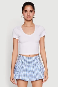Womens Short Sleeve V Neck Crop Top, White, Size L