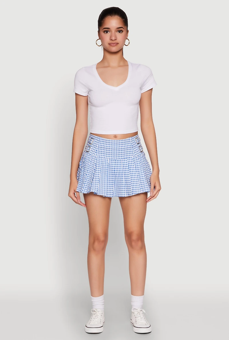 Womens Short Sleeve V Neck Crop Top, White, Size L