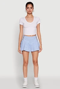 Womens Short Sleeve V Neck Crop Top, White, Size L