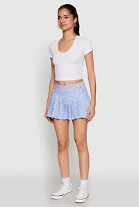 Womens Short Sleeve V Neck Crop Top, White, Size L