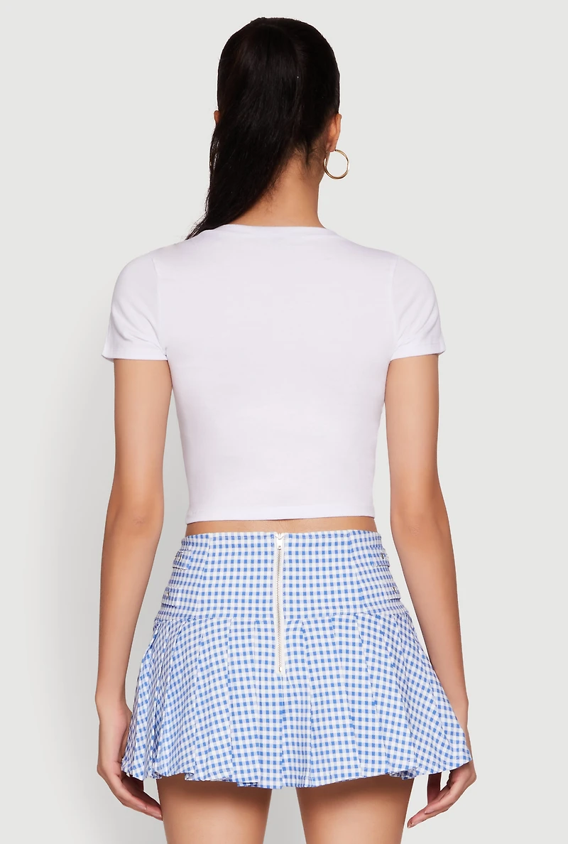 Womens Short Sleeve V Neck Crop Top, White, Size L