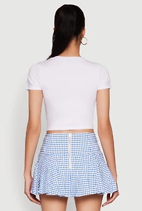 Womens Short Sleeve V Neck Crop Top, White, Size L