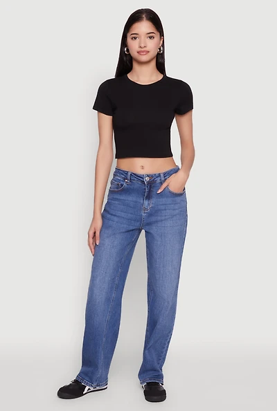 Womens Cropped Short Sleeve Crew Neck Tee,