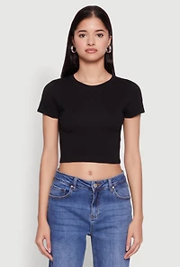 Womens Cropped Short Sleeve Crew Neck Tee,