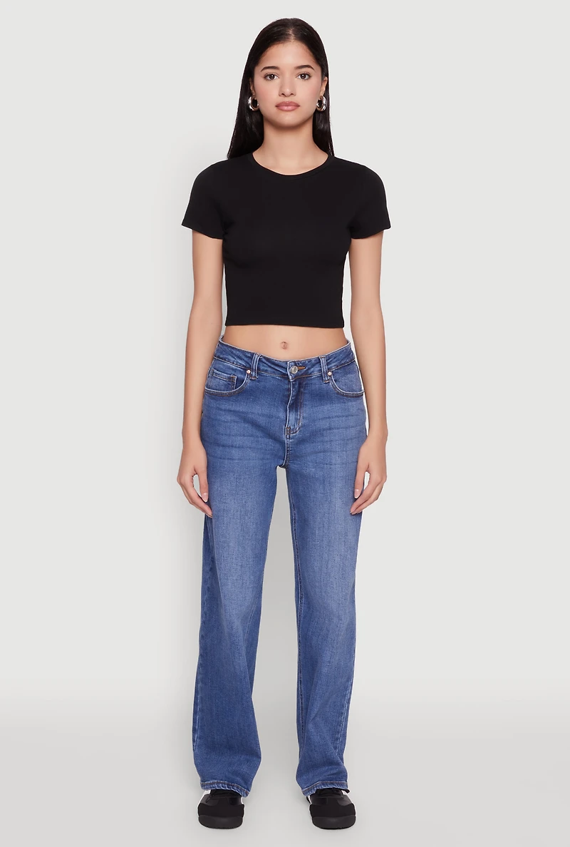 Womens Cropped Short Sleeve Crew Neck Tee,