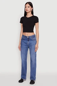 Womens Cropped Short Sleeve Crew Neck Tee,