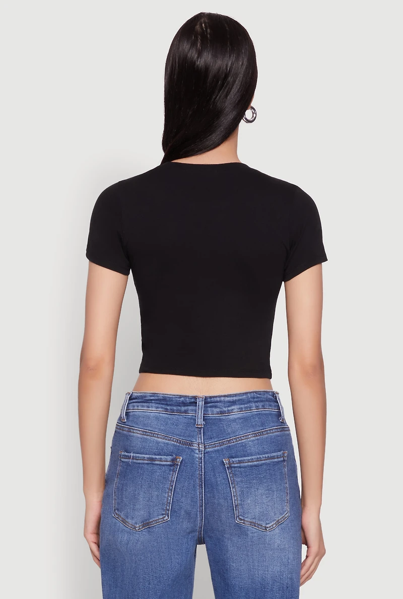 Womens Cropped Short Sleeve Crew Neck Tee,
