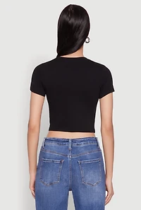 Womens Cropped Short Sleeve Crew Neck Tee,