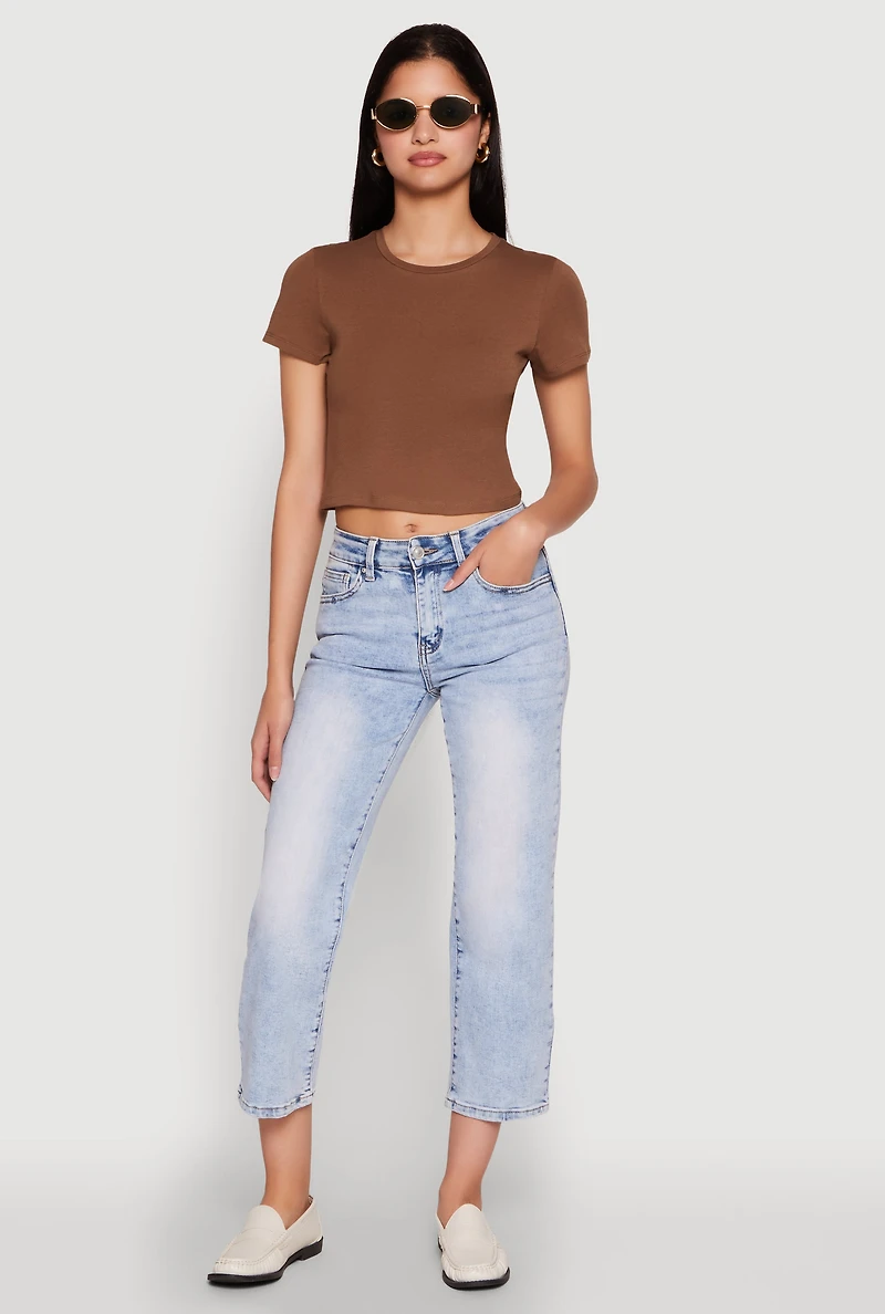 Cropped Short Sleeve Crew Neck Tee