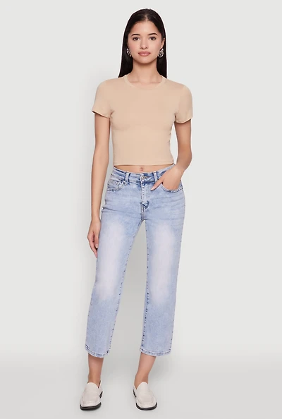 Womens Cropped Short Sleeve Crew Neck Tee,