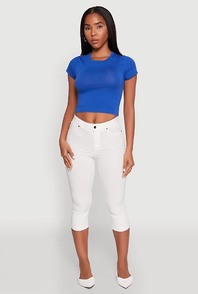 Womens Cropped Short Sleeve Crew Neck Tee,
