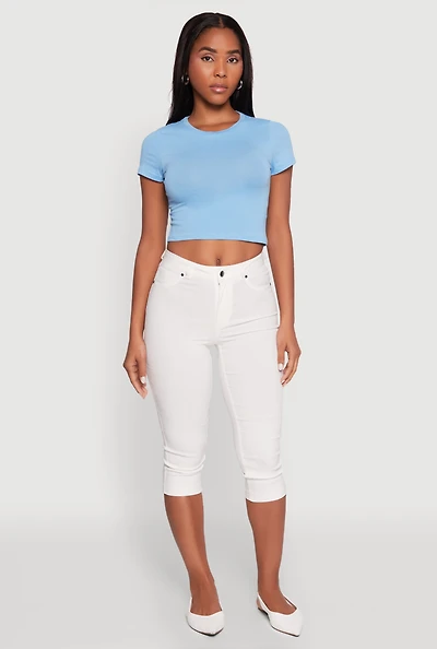 Cropped Short Sleeve Crew Neck Tee