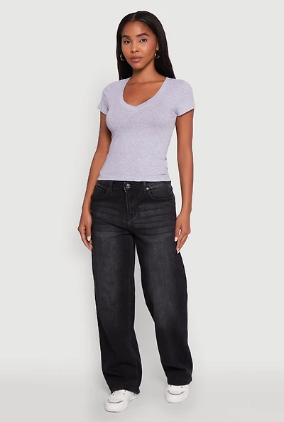 Womens V Neck Short Sleeve Basic Tee,