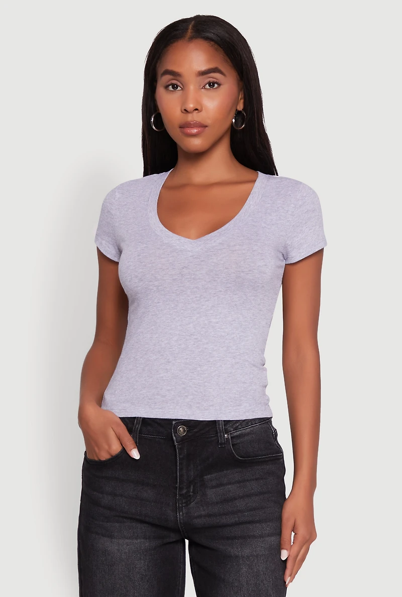 Womens V Neck Short Sleeve Basic Tee,