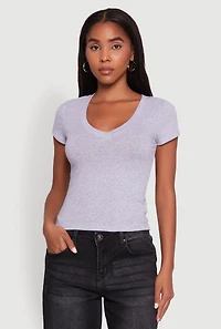 Womens V Neck Short Sleeve Basic Tee,